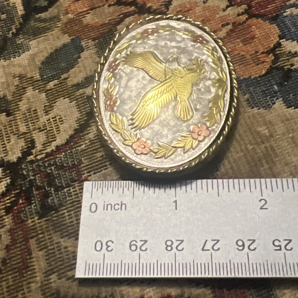 Silver Gold Tone Small Oval Buckle Eagle Center  W Brand USA Made Vintage Buck17